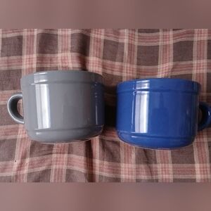 Large Gray and Blue Ceramic Mug Set. Like New.